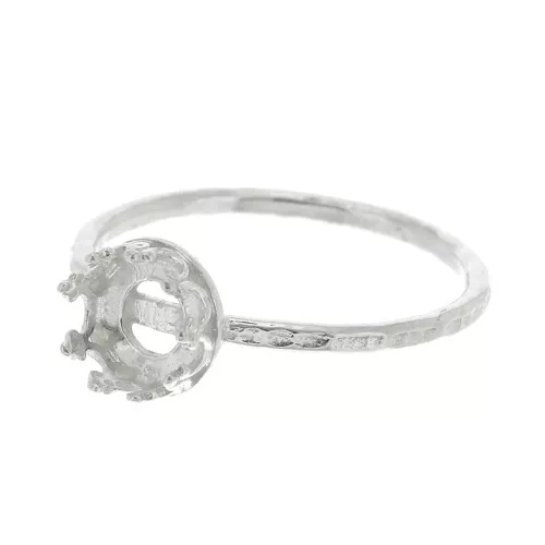 Anillo fino martillado para cabuchón 6 mm - Talla 52 - de Plata 925 x1