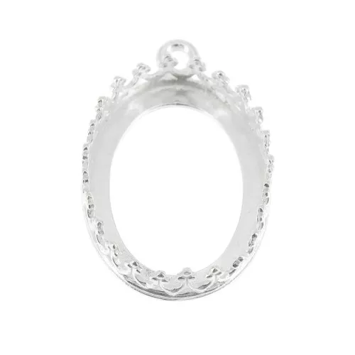 Engaste colgante ovalado - corona para cabuchón 18x13 mm Chapado plata fino x1
