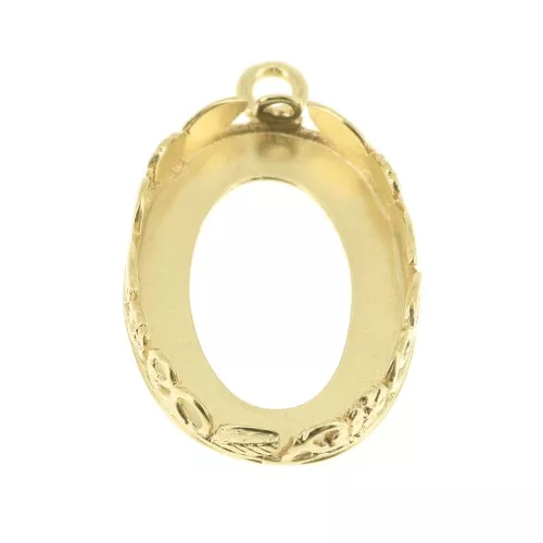 Engaste colgante ovalado -décor floral para cabuchón 18x13 mm Dorado con oro fino x1