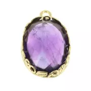 Engaste colgante ovalado -décor floral para cabuchón 18x13 mm Dorado con oro fino x1