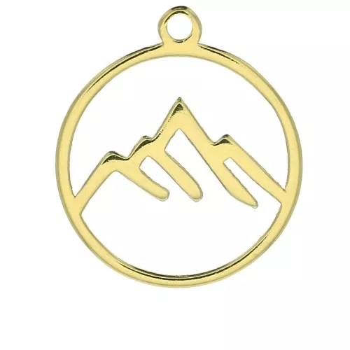 Dije redonda calada estampado montañas 13 mm de Plata 925 Dorado x1
