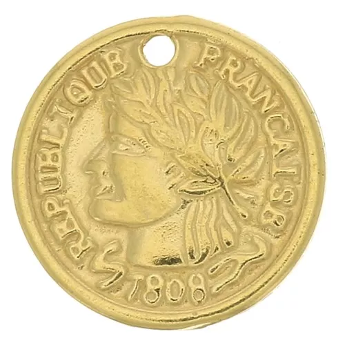 Dije moneda Républica Francesa 11 mm - Chapado de Oro3 microns x1