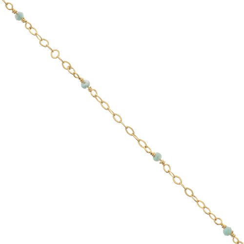 Cadena Forçat pulida 2mm con Amazonite facetado - de Plata 925 Dorado con oro fino x50cm