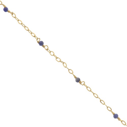 Cadena Forçat pulida 2mm con Sodalite facetado - de Plata 925 Dorado con oro fino x50cm