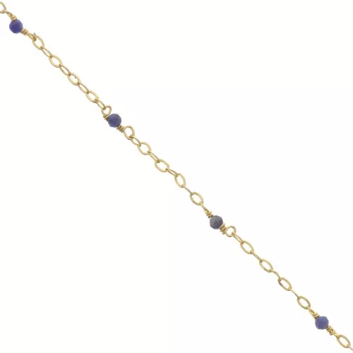 Cadena Forçat pulida 2mm con Sodalite facetado - de Plata 925 Dorado con oro fino x50cm