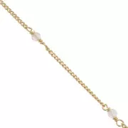 Cadena Pulsera 2mm con Quartz rose facetado de Plata 925 Dorado con oro fino x50cm