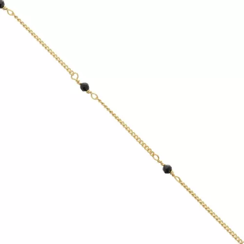 Cadena Pulsera 2mm con Onyx noir facetado de Plata 925 Dorado con oro fino x50cm