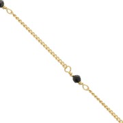 Cadena Pulsera 2mm con Onyx noir facetado de Plata 925 Dorado con oro fino x50cm
