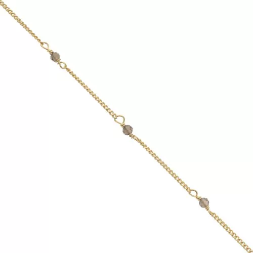 Cadena Pulsera 2mm con Quartz facetado de Plata 925 Dorado con oro fino x50cm