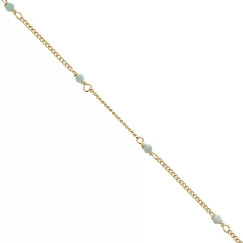 Cadena Pulsera 2mm con Amazonite facetado de Plata 925 Dorado con oro fino x50cm