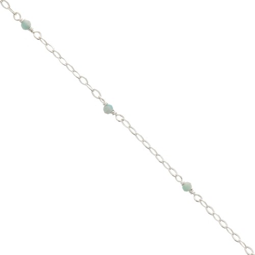 Cadena Forçat pulida 2 mm - piedras gemas facetadas Amazonite - de Plata 925 x50cm