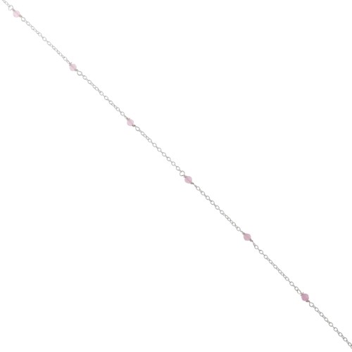 Cadena de eslabones forzados con cuentas facetadas de 2,5 mm de cuarzo rosa - Plata de ley 925, 50 cm