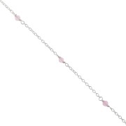 Cadena de eslabones forzados con cuentas facetadas de 2,5 mm de cuarzo rosa - Plata de ley 925, 50 cm