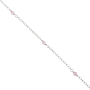 Cadena de eslabones forzados con cuentas facetadas de 2,5 mm de cuarzo rosa - Plata de ley 925, 50 cm