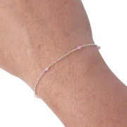 Cadena de eslabones forzados con cuentas facetadas de 2,5 mm de cuarzo rosa - Plata de ley 925, 50 cm
