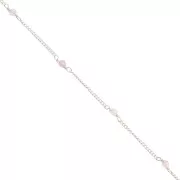 Cadena eslabón Pulsera 2 mm - piedras gemas facetadas Quartz rosa - de Plata 925 x50cm