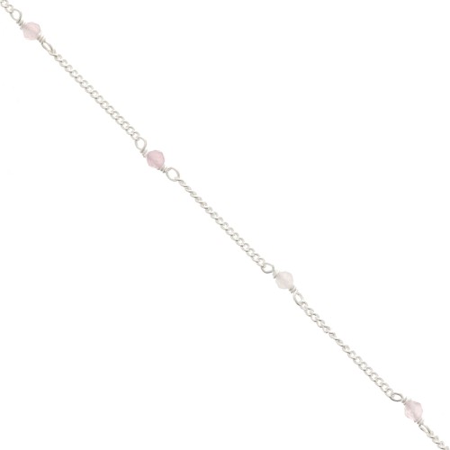 Cadena eslabón Pulsera 2 mm - piedras gemas facetadas Quartz rosa - de Plata 925 x50cm