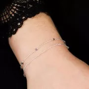 Cadena eslabón Pulsera 2 mm - piedras gemas facetadas Quartz rosa - de Plata 925 x50cm