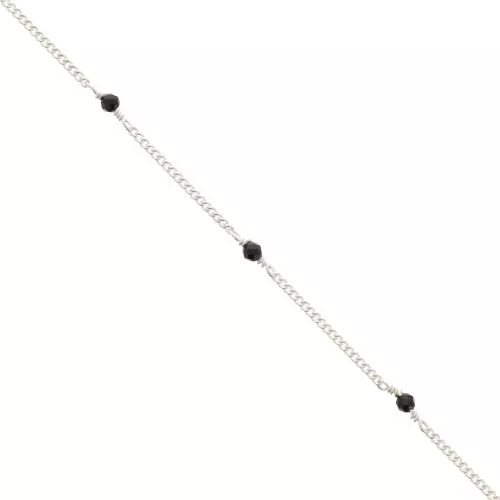 Cadena eslabón Pulsera 2 mm - piedras gemas facetadas Onyx negro - de Plata 925 x50cm