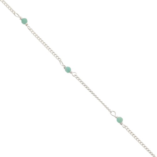 Cadena eslabón Pulsera 2 mm - piedras gemas facetadas Amazonite - de Plata 925 x50cm