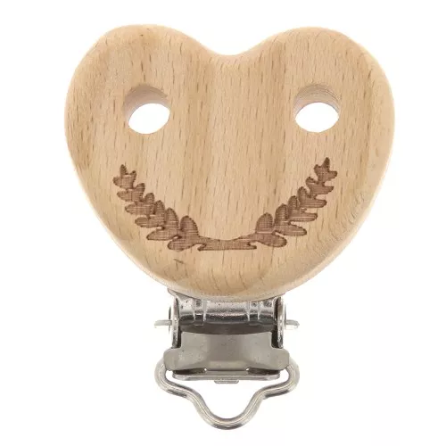 Clip para chupete de madera 45x36 mm de madera - Coeur - Natural x1