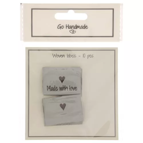 Juego 10 etiquetas para coser doble cara 35x19mm Made with love Gris claro