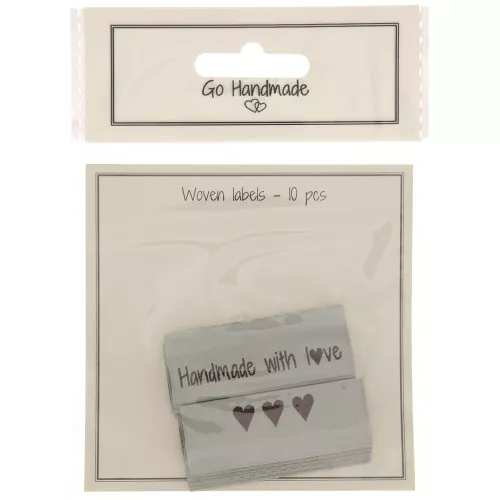 Juego 10 etiquetas para coser doble cara 50x11,5 mm Hechas a mano with love Gris