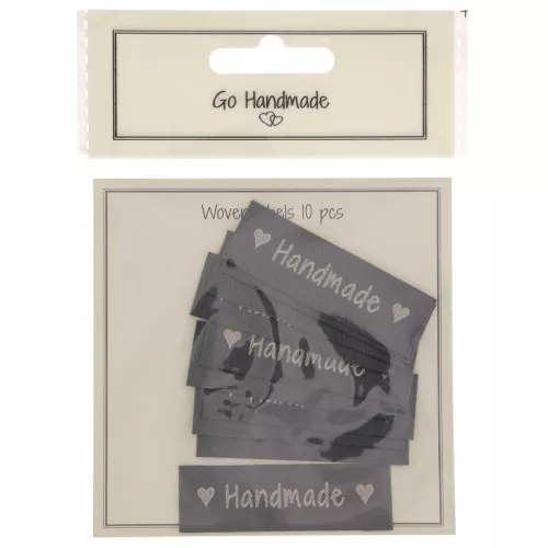 Juego de 10 etiquetas para coser de 50x15 mm - Hechas a mano - Gris foncé - Beige