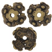 Casquillas adorno flores 12 mm cobrizo antiguo x4