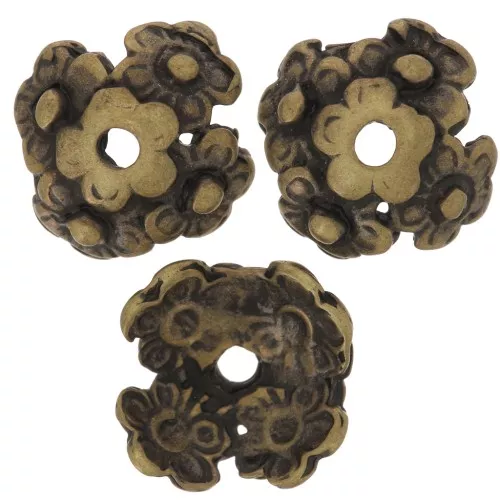 Casquillas adorno flores 12 mm cobrizo antiguo x4