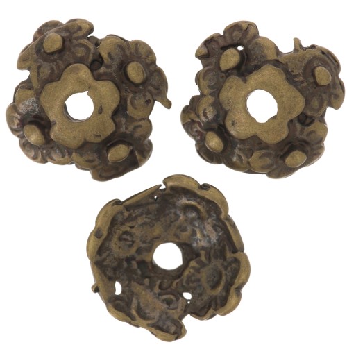 Casquillas adorno flores 12 mm bronce x4