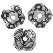 Casquillas adorno flores 12 mm plateado antiguo x4