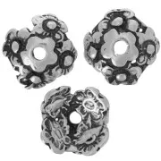 Casquillas adorno flores 12 mm plateado antiguo x4
