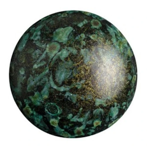 Cabuchón redondo de vidrio por Puca® 25 mm Metallic Mat Green Spotted x1