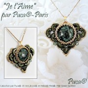 Cabuchón redondo de vidrio por Puca® 25 mm Metallic Mat Green Spotted x1