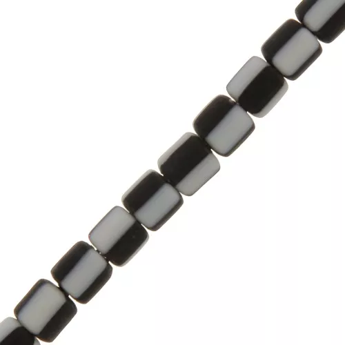 Arandelas tubos Heishi de arcilla polimérica 6x6.2 mm - Dami Negro - Blanco x40 cm