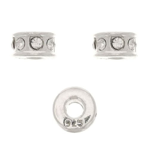 Cuenta arandela con strass 5 mm - de Plata 925 - Crystal x1