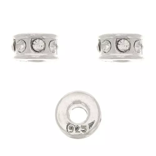 Cuenta arandela con strass 5 mm - de Plata 925 - Crystal x1