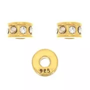 Cuenta arandela con strass - de Plata 925 Dorado con oro fino - Crystal x1