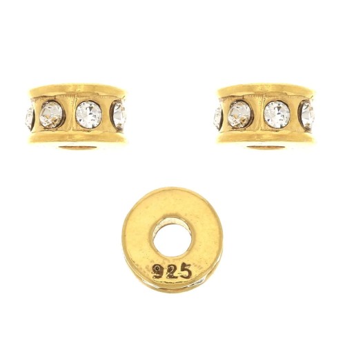 Cuenta arandela con strass - de Plata 925 Dorado con oro fino - Crystal x1