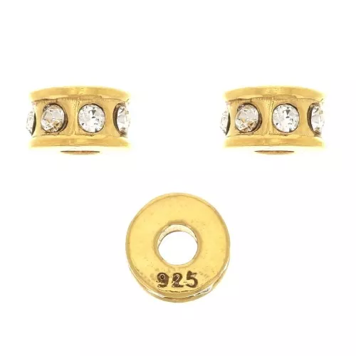 Cuenta arandela con strass - de Plata 925 Dorado con oro fino - Crystal x1