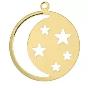 Colgante redondo con luna y estrellas caladas 28x25 mm Chapado de oro 3 micras x1