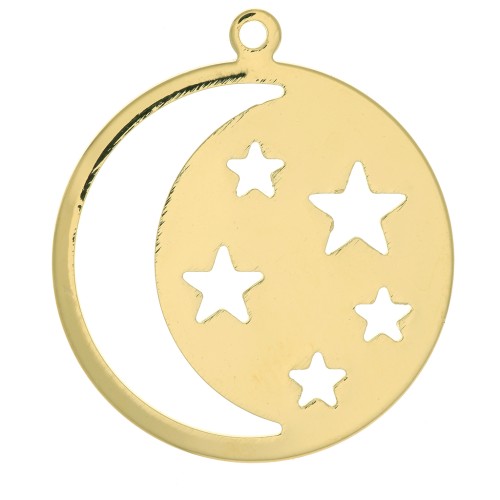 Colgante redondo con luna y estrellas caladas 28x25 mm Chapado de oro 3 micras x1