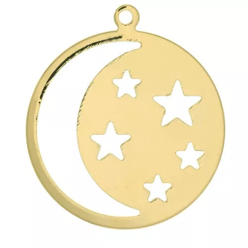 Colgante redondo con luna y estrellas caladas 28x25 mm Chapado de oro 3 micras x1