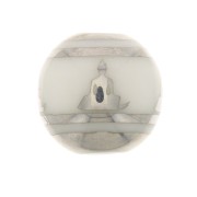 Cuentas de cristal redondas 10 mm - estampado Bouddha - Blanco - Plateado x4