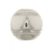 Cuentas de cristal redondas 10 mm - estampado Bouddha - Blanco - Plateado x4