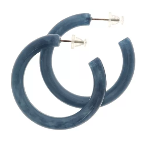 Pendientes Aros gruesas de resina 41 mm - Azul petroleo marmoleadox2