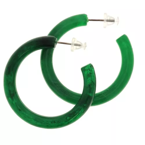 Pendientes Aros gruesas de resina 41 mm - Verde oscuro marmoleadox2
