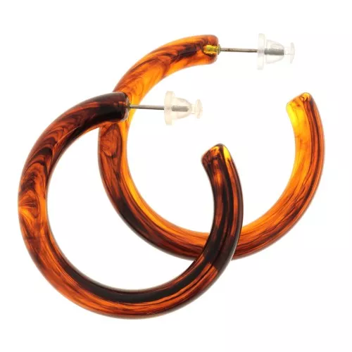 Pendientes de aro redondo grueso de resina translúcida 41 mm - Ámbar jaspeado x2