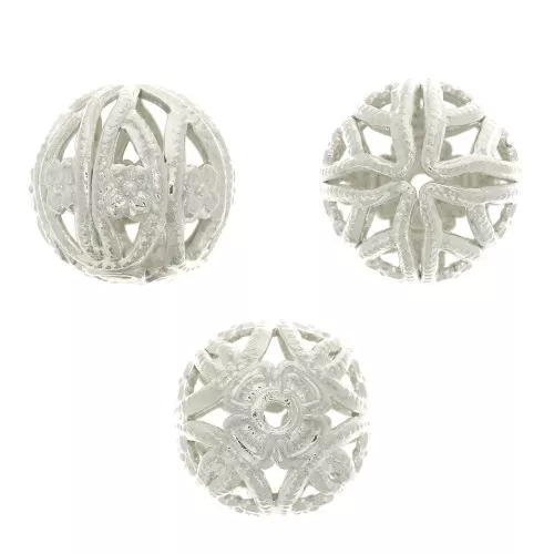 Cuentas redondas afiligranadas 9 mm - Plateado x4